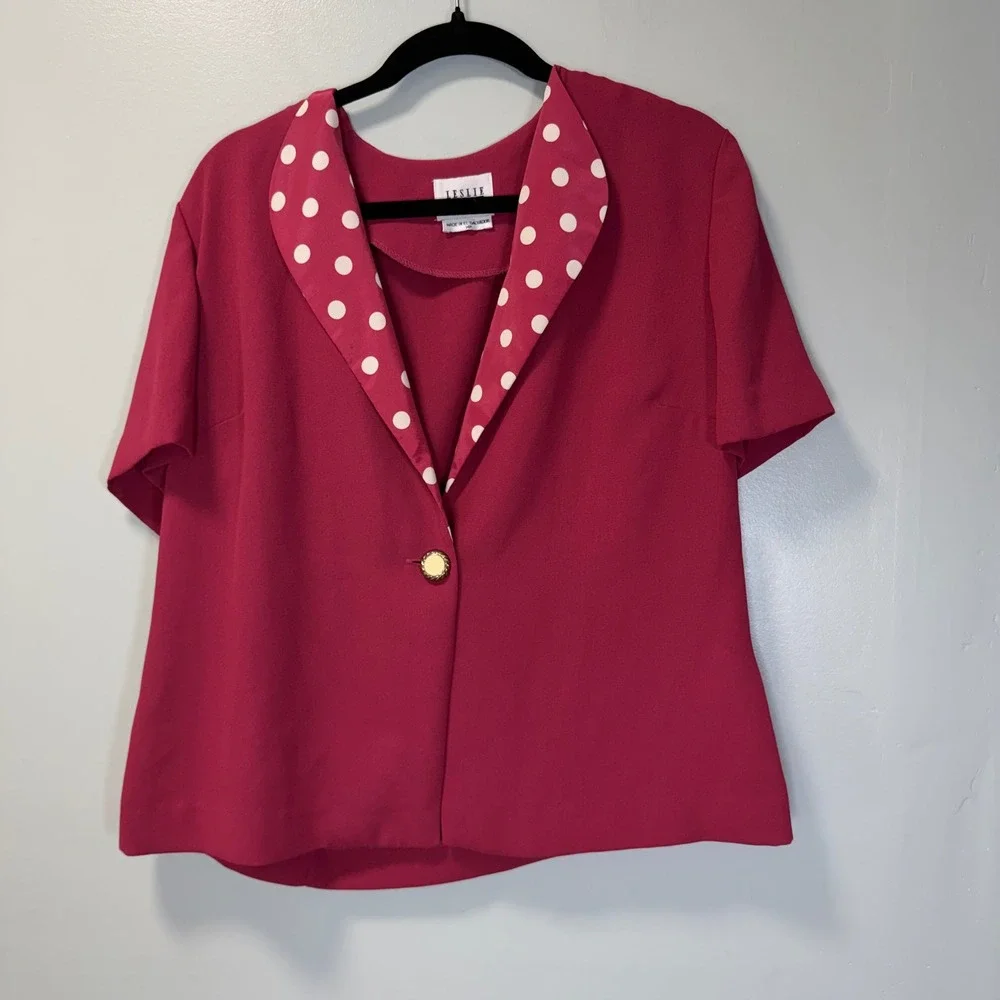 Leslie‎ Fay Vintage Polka Dot Dress and Jacket Set Raspberry Pink Womens 14P